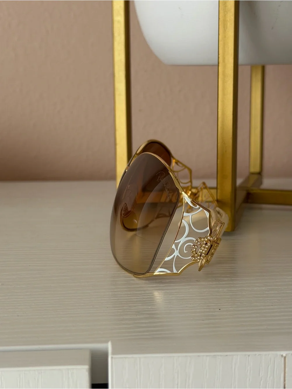 Roberto Cavalli Targeile 372S Sunglasses Gold Filigree Rhinestone Aviator Case